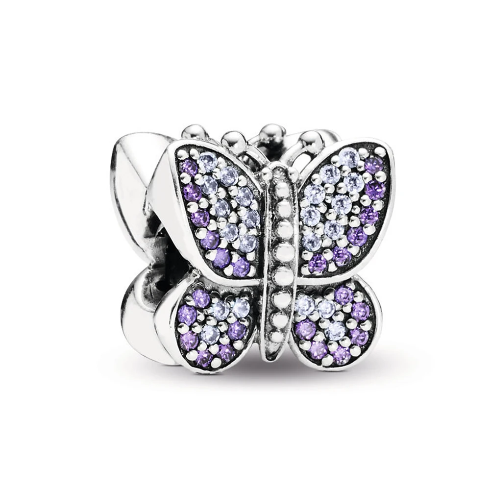 

100% 925 Sterling Silver Sparkling Butterfly Charm Animals Charms Fit Original Brand Bracelet Diy Jewelry