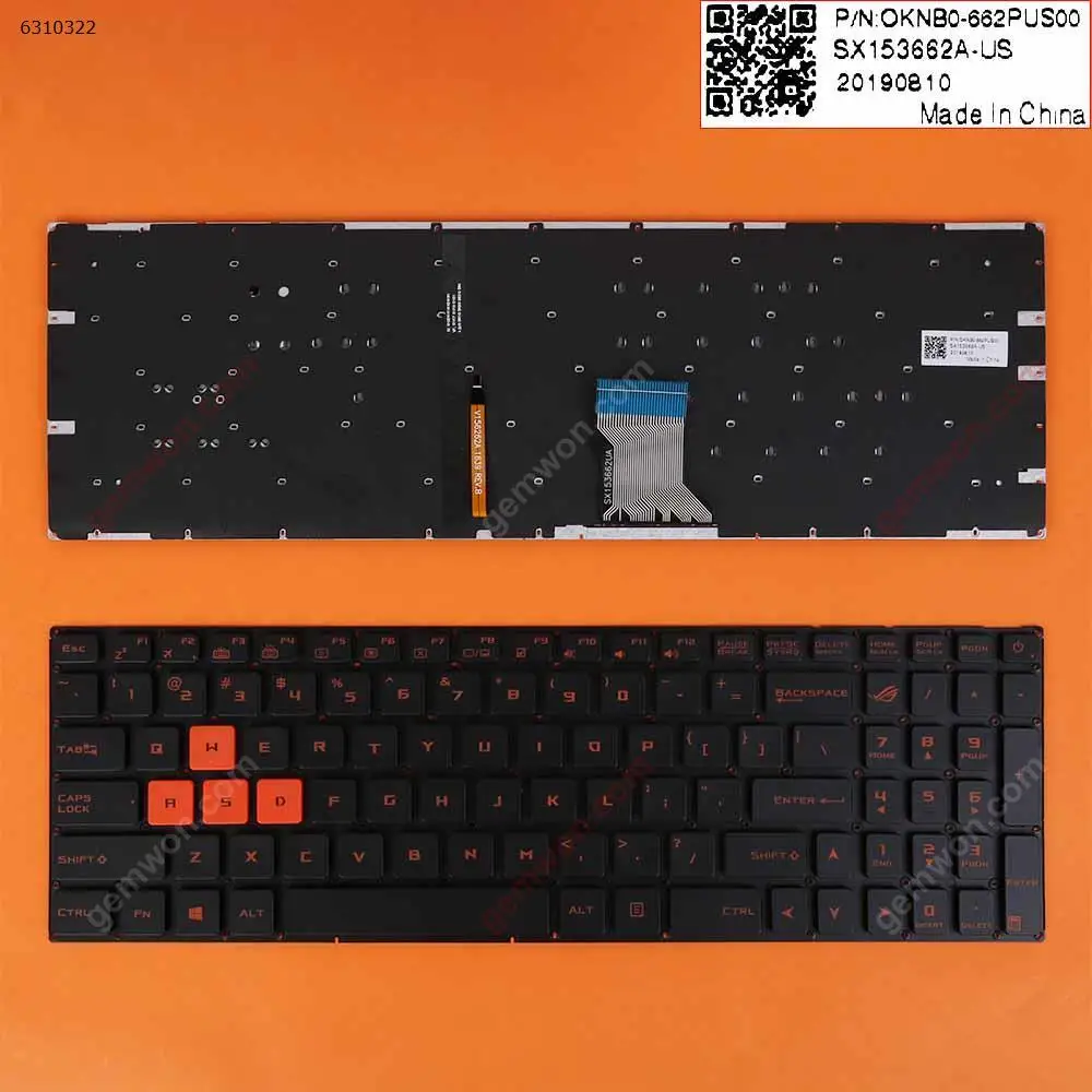 

US New Replacement Keyboard For ASUS Rog GL502VM GL502VS GL502VT GL502VY GL702VS GL702V FX502VD FX502VM Red Backlit No Frame