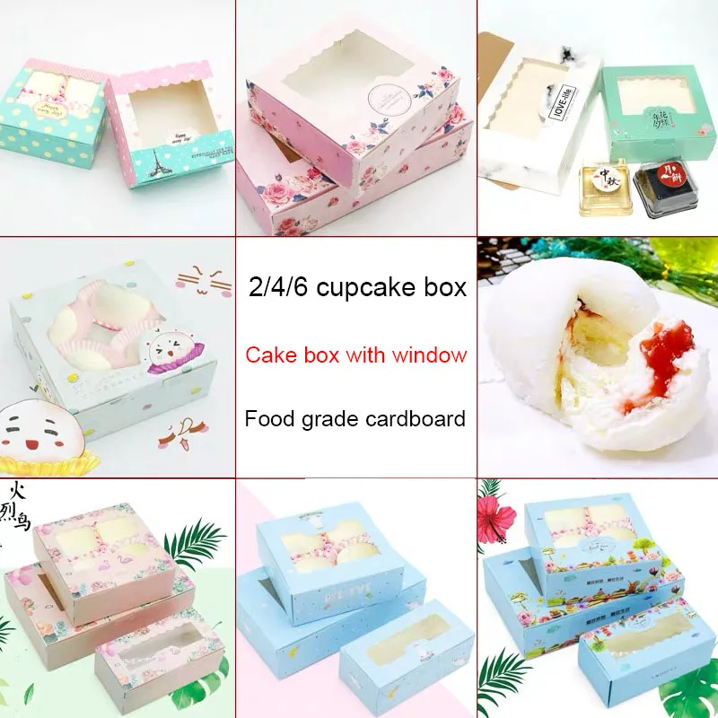 5 шт. коробка для упаковки пищевых кексов и тортов с пластиковым прозрачным окном