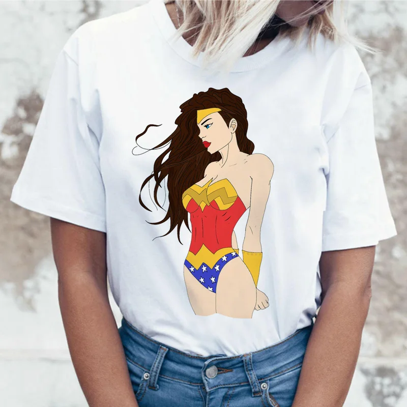 Wonder Woman футболка ulzzang Футболка женская футболка в стиле Харадзюку femme хип-хоп женский летний топ уличная одежда с героями мультфильмов