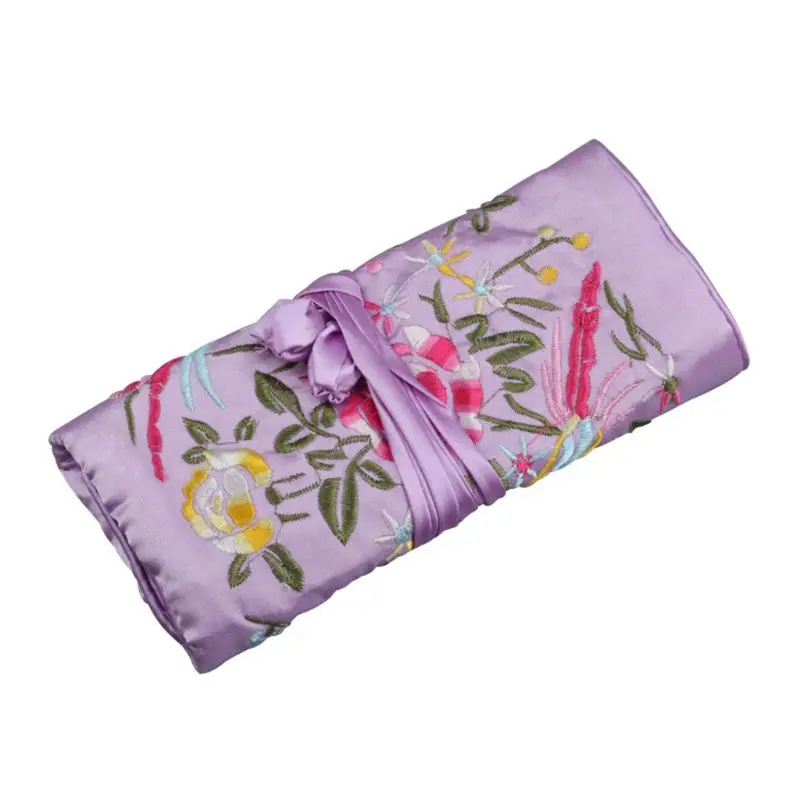 

Oriental Silk Jewelry Roll Wrap Jewellery Pouch Organizer Travel Ornaments Storage Case L21E