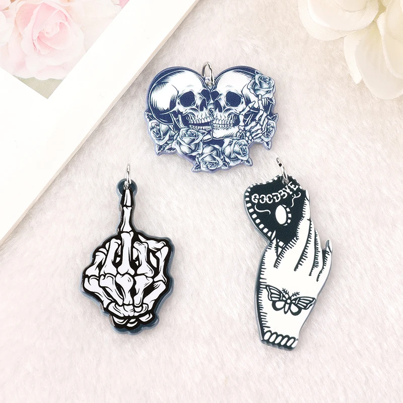 

10Pieces Middle Finger Acrylic Charms Skull Lover Ouija Board Pendant For Earring Necklace Diy Making