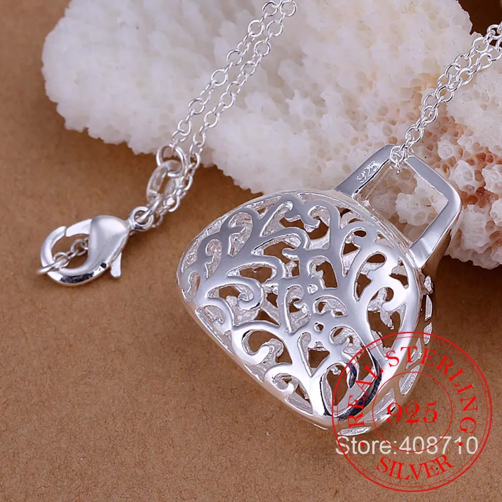 

Newest Luxury 925 Sterling Silver Necklace Chain Pendant Hollow Flower Maxi Necklace For Women Fine Jewelry Gift