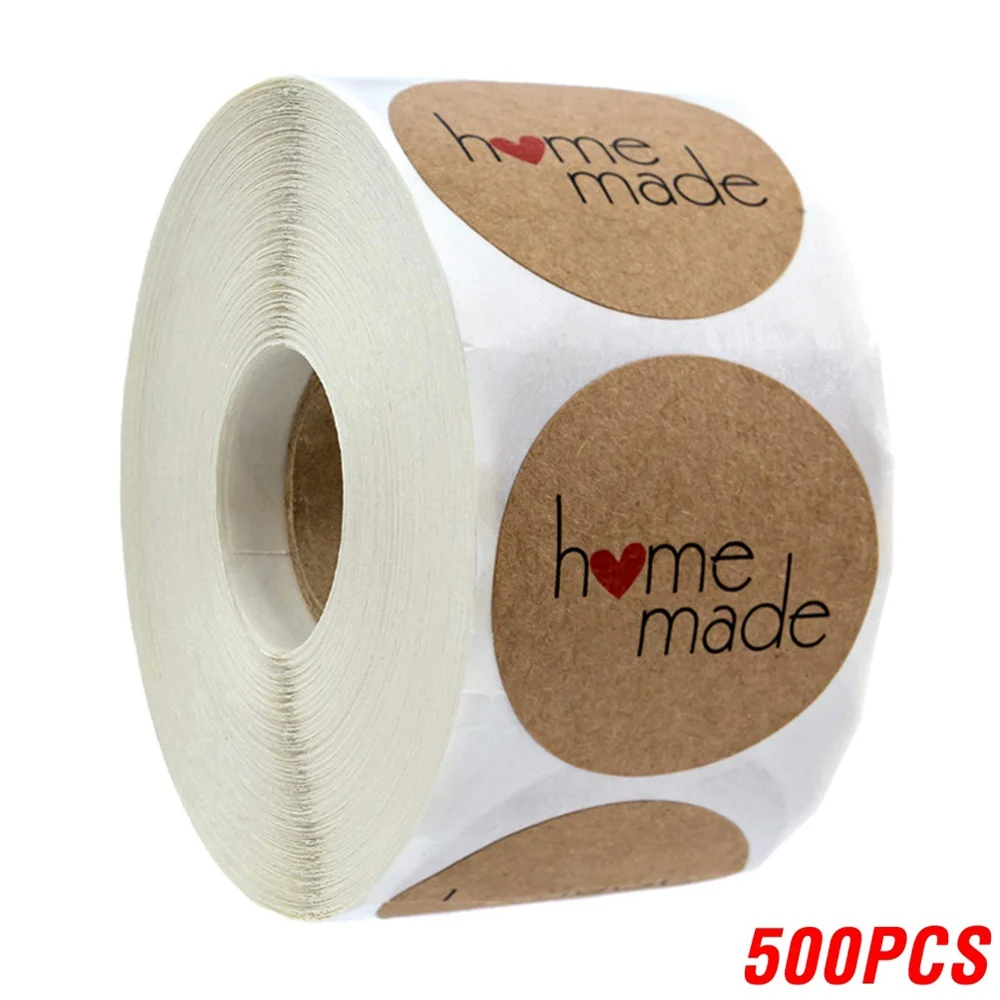 

500Pcs/rolls Round Natural Kraft Handmade Stickers Scrapbooking for Package Adhesive Thank You Sticker Seal Labels Stationery