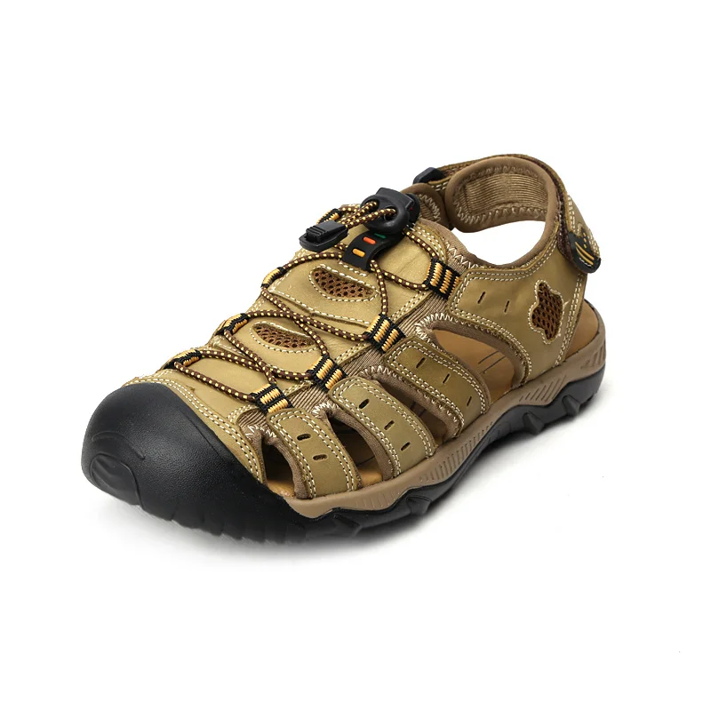 2020 Outdoor Encapsulated Roman Sandals Men Hard-Wearing Sport Hiking Sandals Men Genuine Leather Men Beach Shoes Big Size 38-48