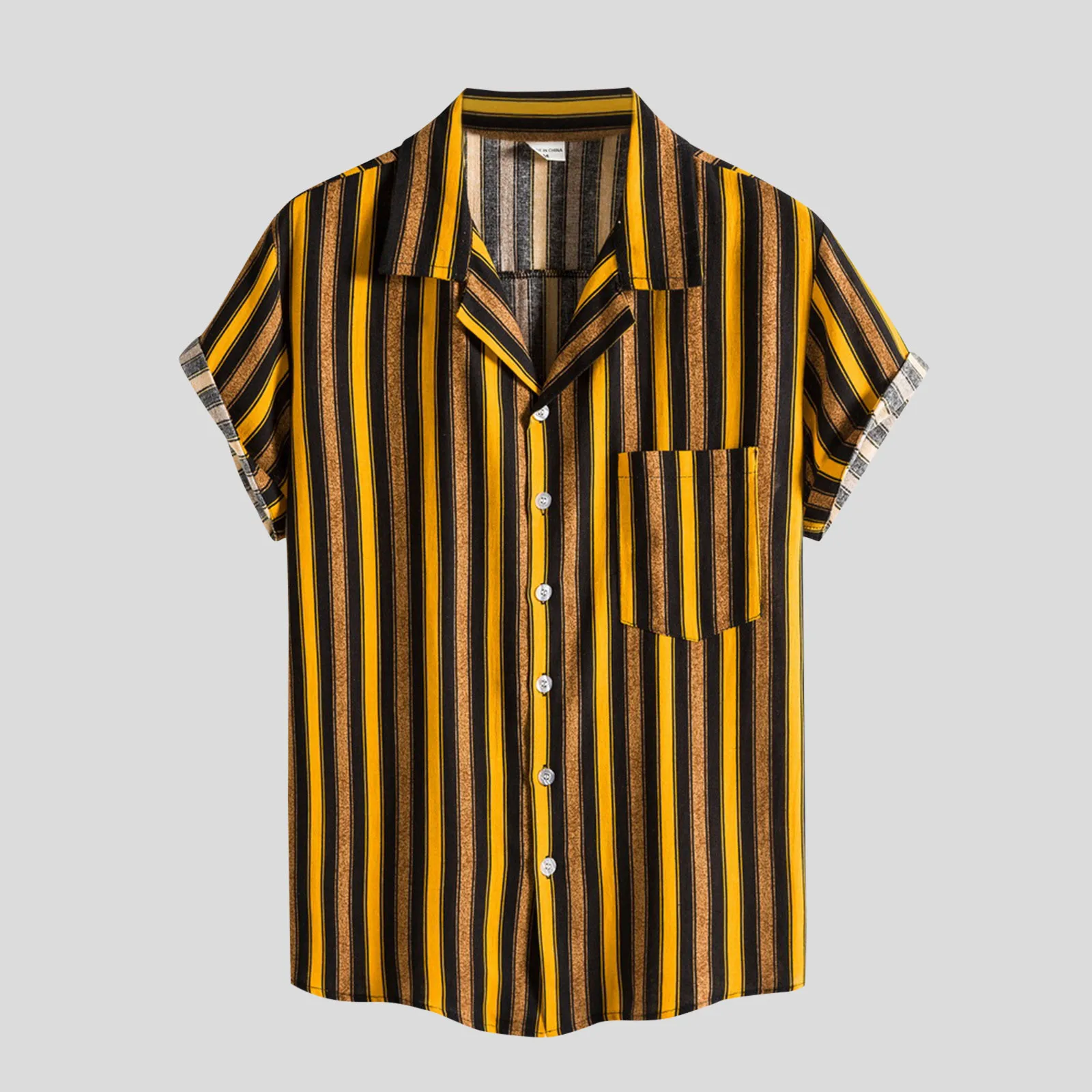 

2021 New Arrival Men's Shirts Hawaiian Camicias Masculina Casual Men's Fashion Stripe Print Short Sleeve Button Turn-Down Shirt