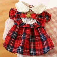 pet clothes small dogs dress for christmas girl skirt plaid flying sleeve cat coat pet clothing french bulldog christmas dresses