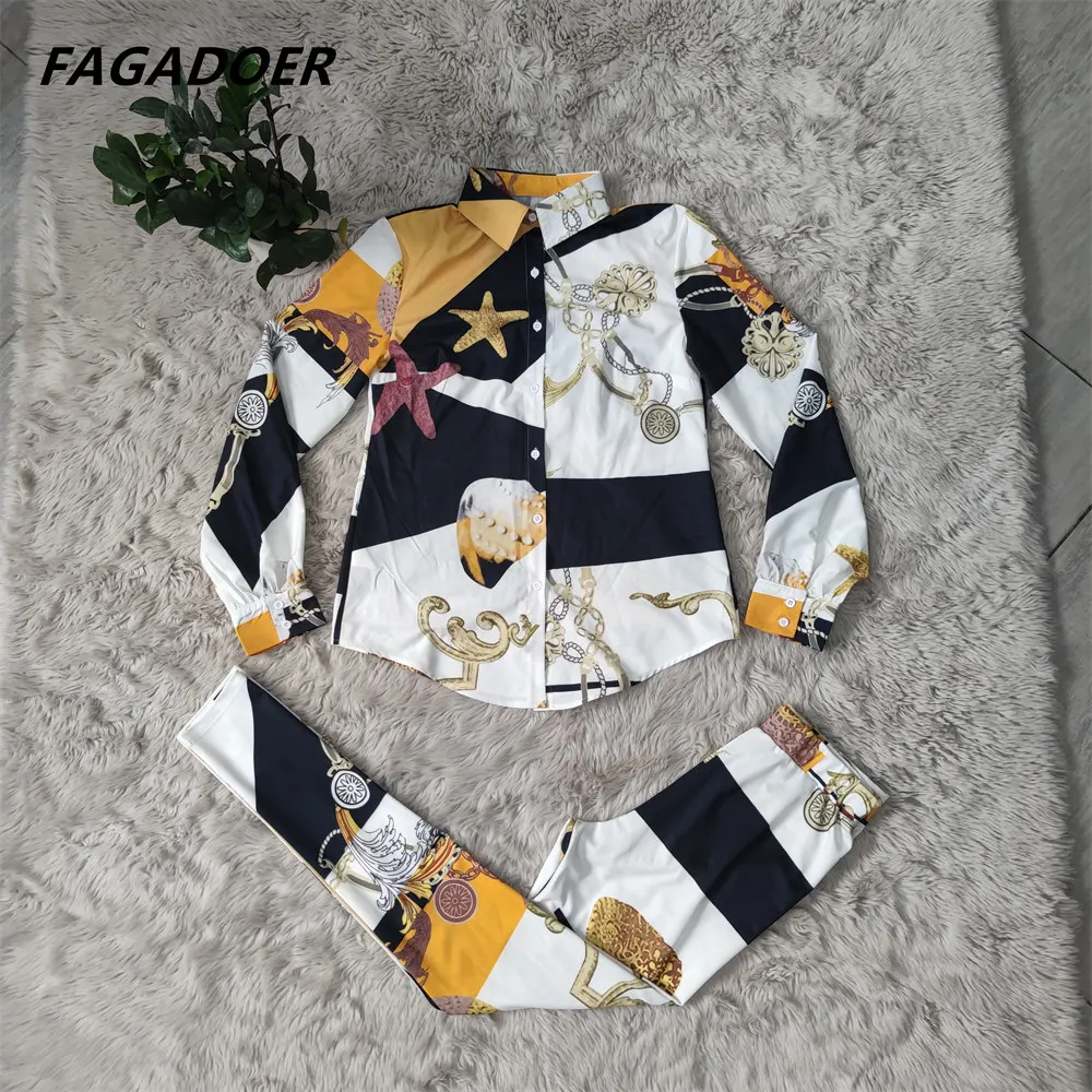 Осенняя Модная элегантная одежда Fagadoer 2021 блузка с длинным рукавом и принтом
