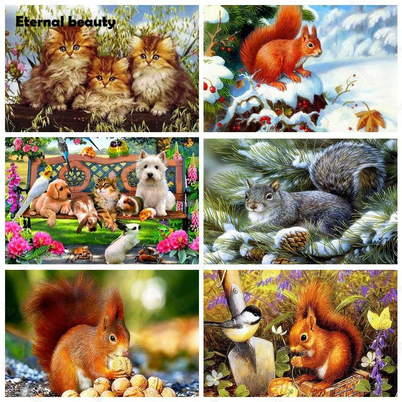 

5D Diamond Painting Animals Cross Stitch Kits Squirrel Dog and Hamsters Diamond Mosaic Diamond Rhinestone Embroidery Home Decor