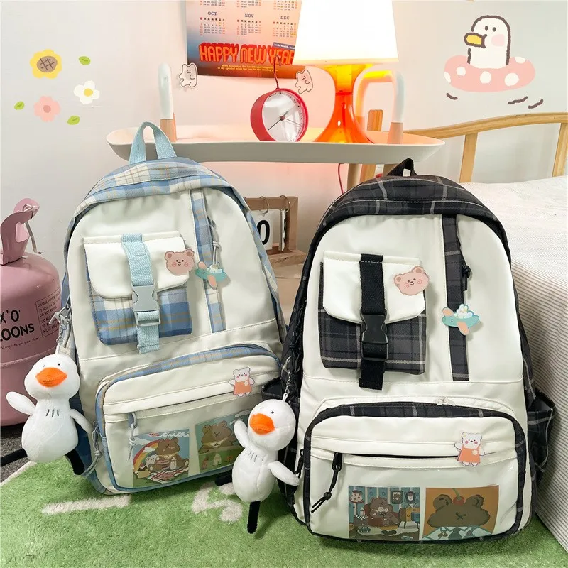 

Модный женский рюкзак из хлопка и нейлона, водонепроницаемая школьная сумка, вместительный школьный ранец со множеством карманов, на лето