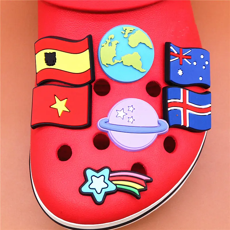 Free shipping 1pcs Celestial Planet Shoe Charms PVC Croc Decorations Flag Meteor JIBZ Charm Buckle for Kids Party Xmas Gifts