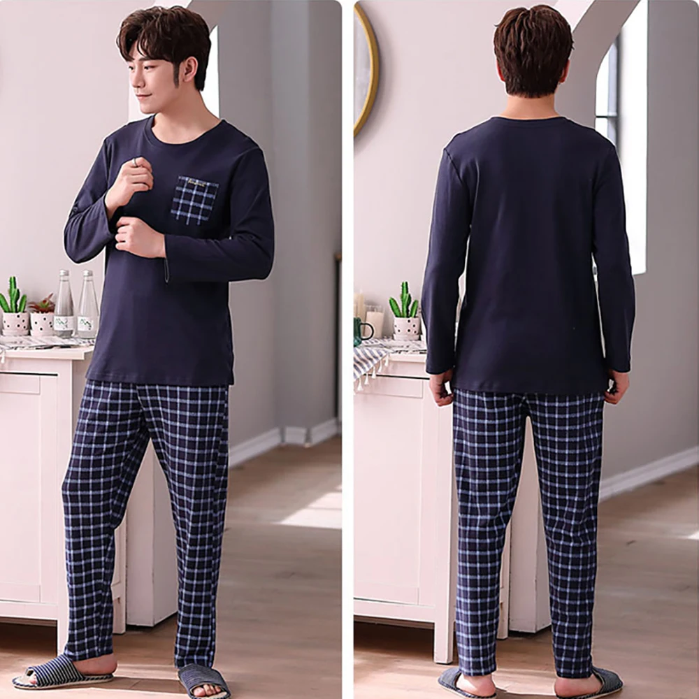 Cotton Men's Thin Pajama Fashion Plaid Pijama Sets Spring Autumn Casual Long Sleeve Sleepwear Soft Comfortable Pajamas for Men