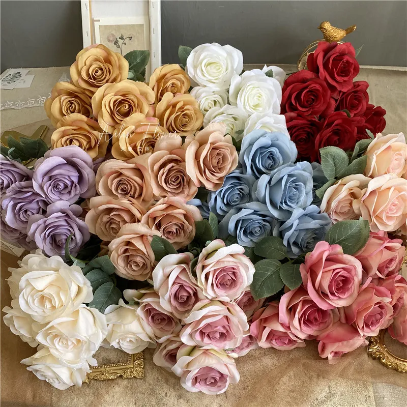 

Large size 9 heads a bunch of artificial roses bouquet silk decoration flower wedding banquet Christmas decoration flower wall