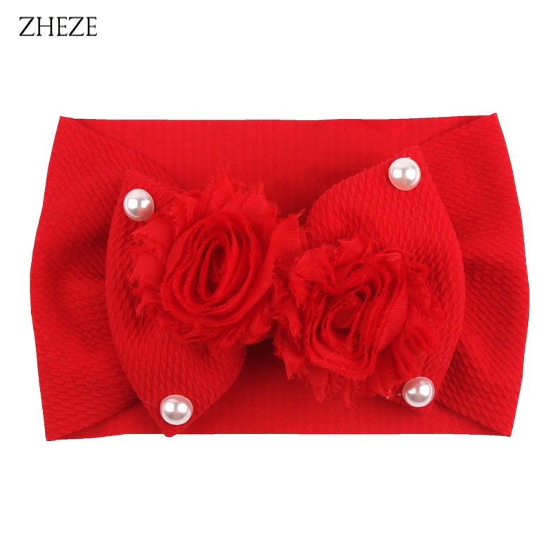Bandeau en tissu gaufré avec nœud pour cheveux, Chic, perle, fleur, Turban élastique pour filles, accessoires pour cheveux de bébé, à la mode, 2021  (0)