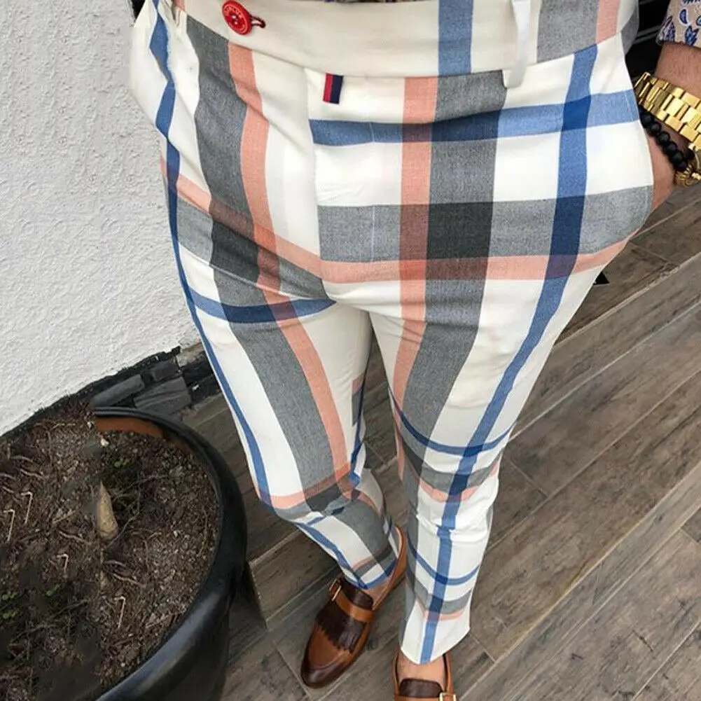 

New Fashion Men Plaid Long Slim Trousers Plaid Print Tracksuit Bottoms Skinny Casual Mens Joggers Sweat Track Pant Harem Pants
