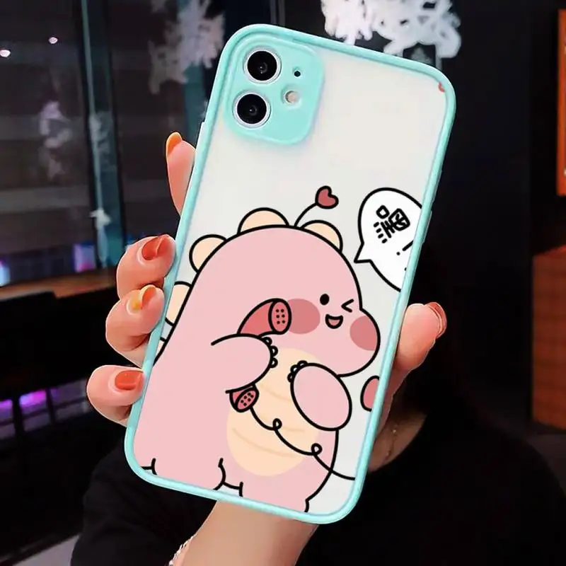 

Cute Animal Dinosaur Couple Phone Cases Matte transparent For blue iPhone 12 Mini 11 Pro XR XS Max 7 8 Plus X Back Cover