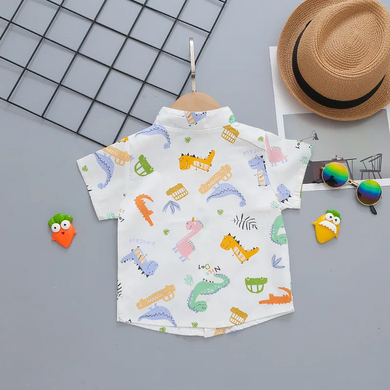 Boys Short Sleeve Shirt Summer Casual Kids Baby Tops Boys Shirts Girls 1 To 7 Children Clothes Cotton Dinosaur Cartoon Cute