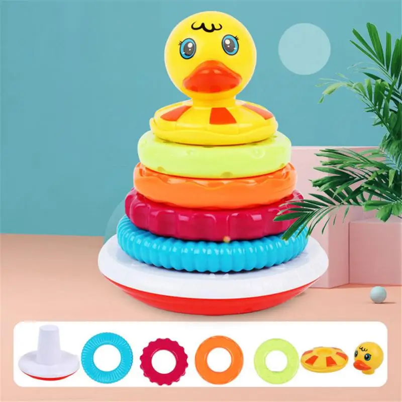 

Rainbow circle baby duck tumbler Jenga baby science and education enlightenment ring bath toy