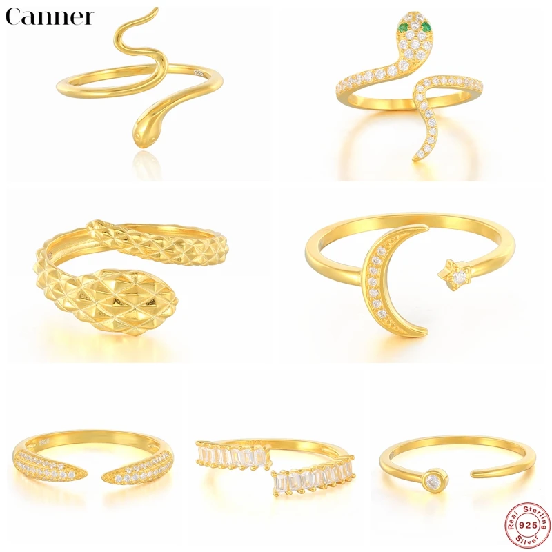 

Canner 100% 925 Sterling Silver Gold Snake Resizable Ring Adjustable Animal Women Charm Rings Rock Punk Jewelry Bague anillo W5