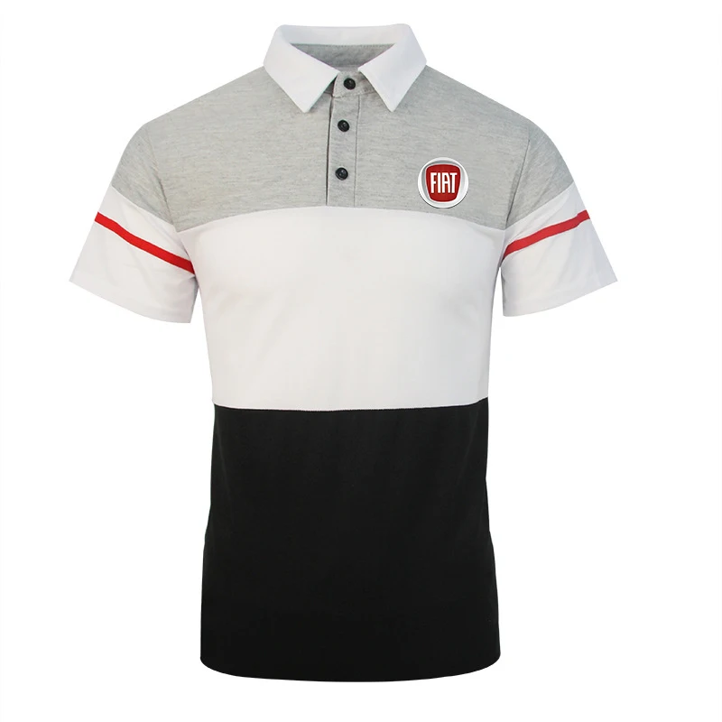 

Summer New 2021 Polo Shirt Men FIAT car printing Business Casual Polos Homme Short Sleeve Striped Polo Shirt tops