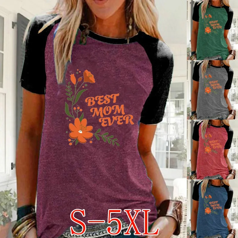 

Женская Повседневная футболка с круглым вырезом, свободная блузка с цветочным принтом, элегантная рубашка с круглым вырезом и коротким рук...