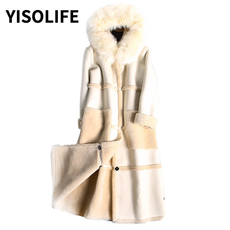 

Женская повседневная одежда YISOLIFE, хлопковое пальто большого размера с большими карманами, модное кашемировое пальто из ягненка, теплое дли...