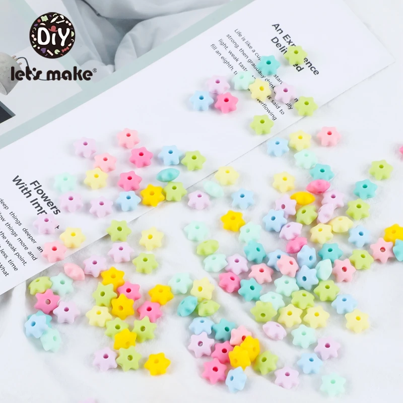 Let's Make-mordedor de silicona Mini Star para beb&eacute;, cuentas hexagonales para lactancia, dientes de silicona de Color caramelo, 50 Uds.-4
