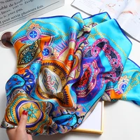 100 pure silk square scarves 2021 women real silk bandana floral silk headscarf print kerchief beach neckscaf for lady 88x88cm