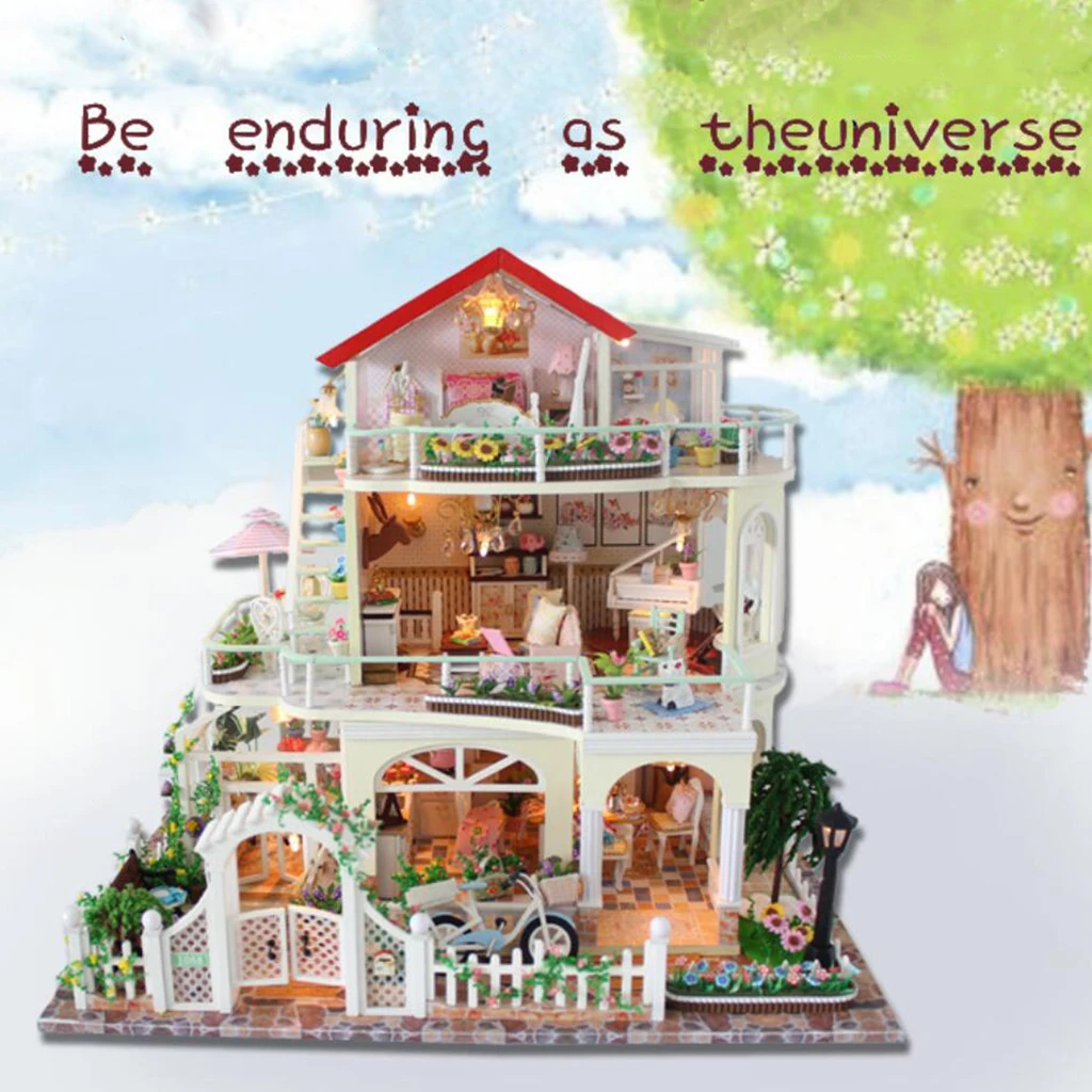 

DIY Wood LED Dolls House Apartment Dustproof Kit Birthday Toy Gift Craft