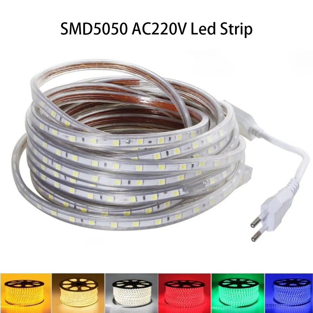 AC220V LED Strip Outdoor IP67 Waterproof Flexible Neon Strip 2m/5m/10m/15m/20m/25m Led Ribbon DIY Decorative 5050SMD 60leds/m