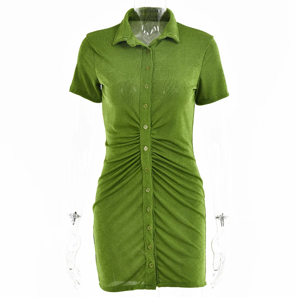

Women Summer Mini Bodycon Dress Green Blue Club Party Dress Button Sexy Short Dresses Female Elegant Streetwear Shirt Vestidos