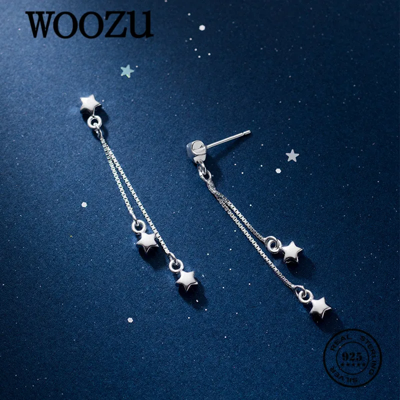 

WOOZU Real 925 Sterling Silver Simple Small Cute Star Tassel Stud Earring For Women Wedding Office Birthday Jewelry Pendientes