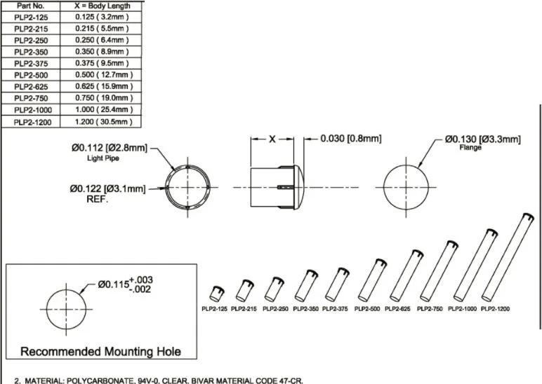 3mm Light Guide SMD LED Rod F3led Lamp Beads PLP2-125 |