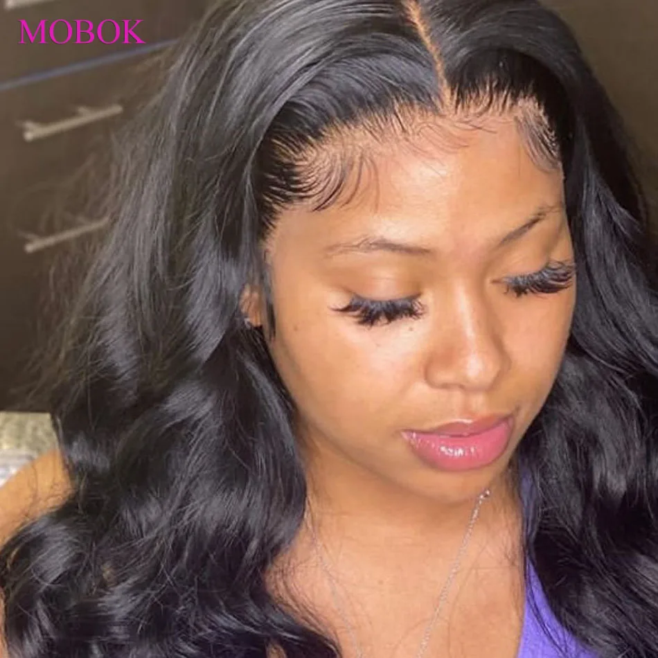 Mobok 360 парик на сетке Remy бразильский Волнистый спереди предварительно выщипанный