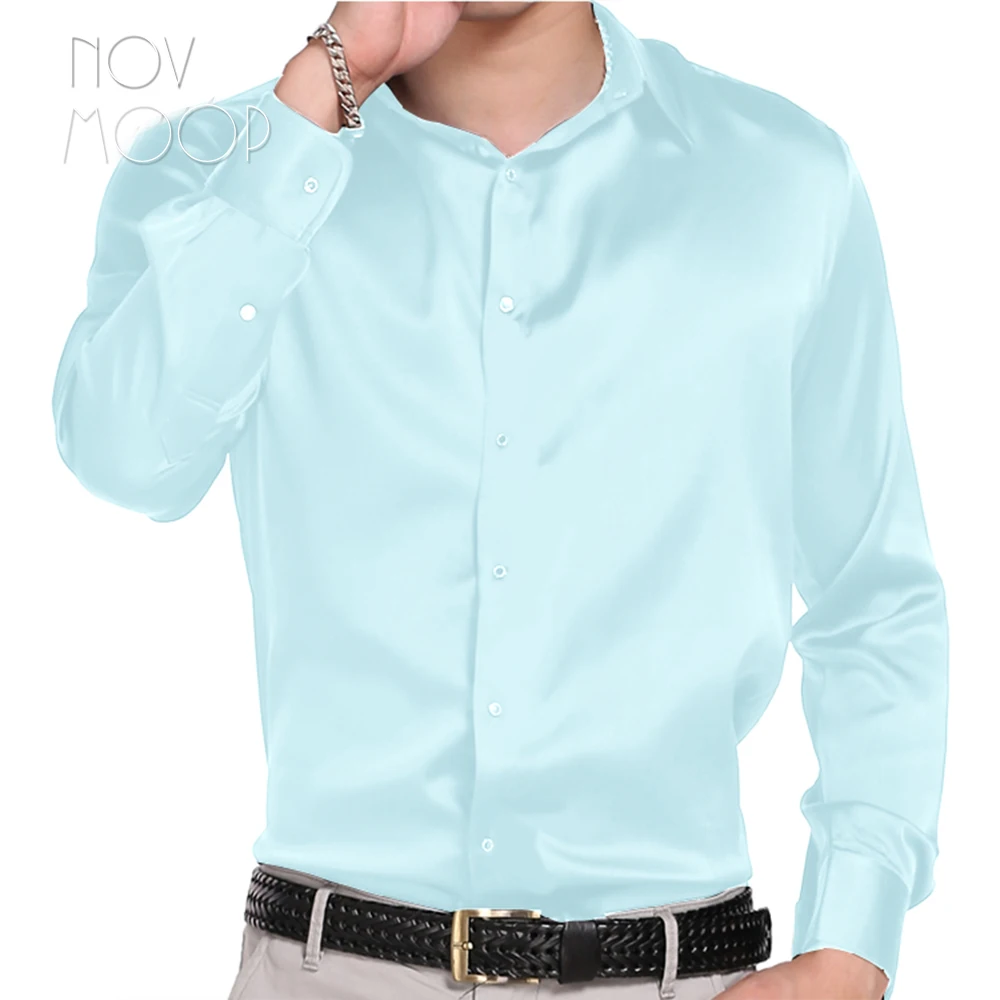 Мужская рубашка с длинным рукавом синяя/зеленая/Розовая деловая из натурального