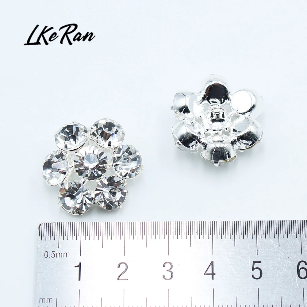 

NEW Fashion 10Pcs 22MM Large Clear Crystal Rhinestone Buttons For Shank Wedding Decoration DIY Sewing Flower Button Scrapbooking