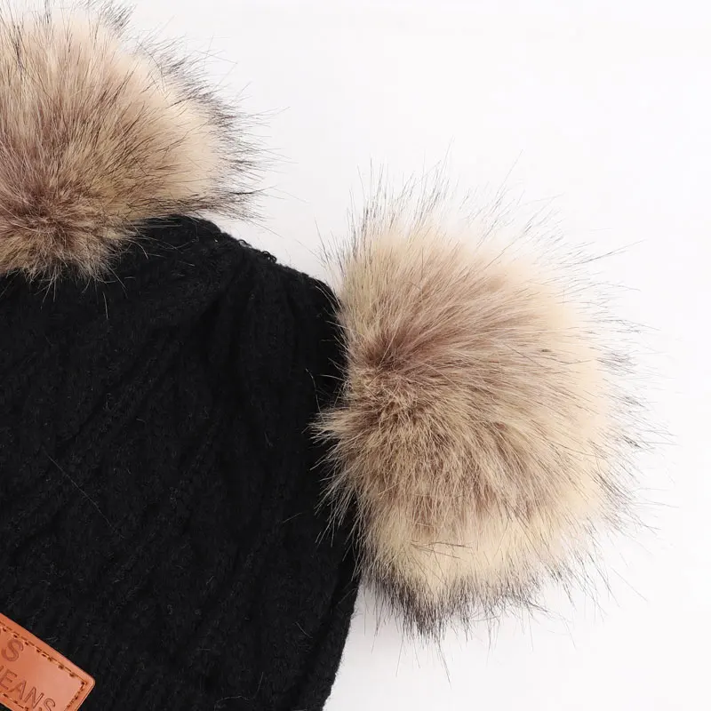 

2019 New Winter Cute Children's Knit Beanie Faux Fur Pompom Hat Kids Boys Girls Solid Color Soft Cap Warm Skullies Baby Bonnet