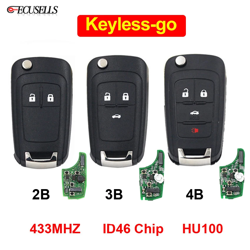 Кнопка 2/3/4 новый складной ключ без ключа для Chevrolet 433 МГц ID46 Chip HU100 Uncut Balde (после