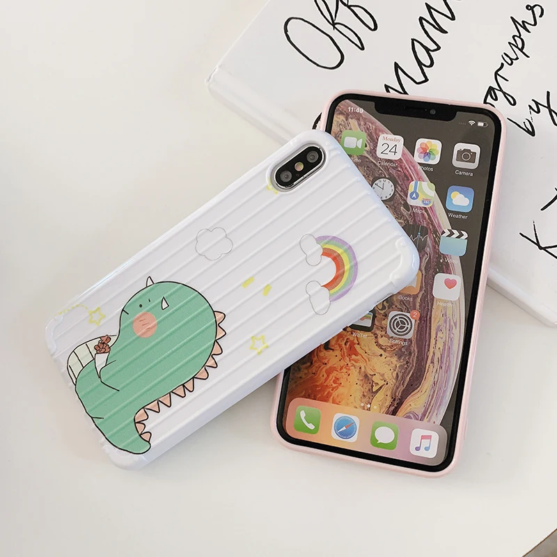Чехлы для телефонов с изображением мультяшного динозавра для iPhone X 7 8 6 6S Plus 3D полосатая мягкая задняя крышка из ТПУ для iPhone XS Max XR чехол Coque