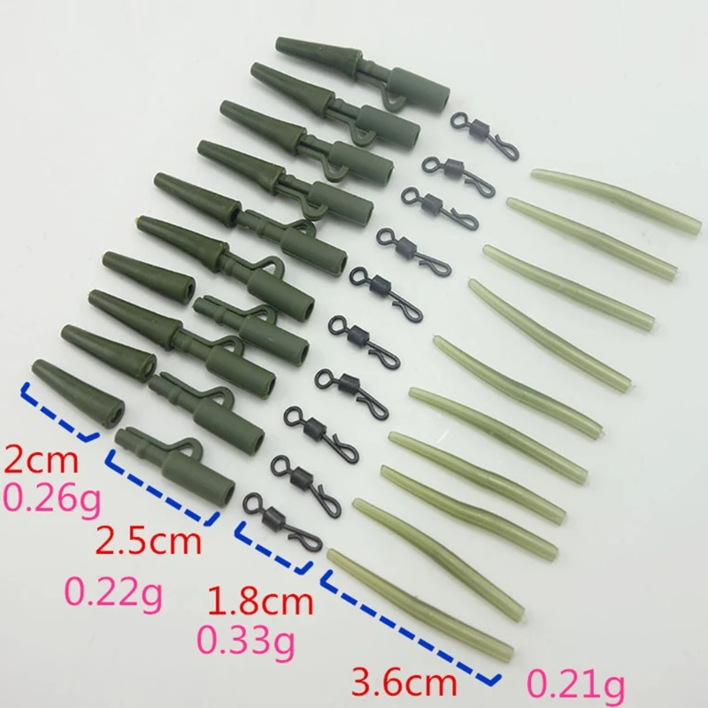 

40 Pcs Carp Fishing Accessories Lead Clip Quick Change Swivel Tail Rubber Anti-Tangle Sleeves for Carp Rig Coarse Fishing