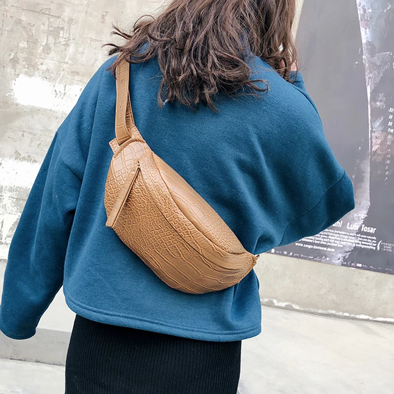 

Crocodile Pattern PU Leather Waist Bags For Women 2019 Solid Color Funny Packs Ladies Belt Bags For Phone Female Funny Pack