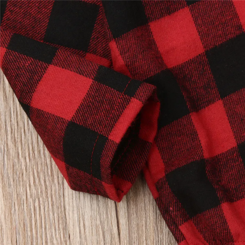 0-24M Christmas Baby Girls Clothes Long Sleeve Red Black Plaid Rompers Back Elk Print Boys Shirt Toddler Xmas Jumpsuits | Детская одежда