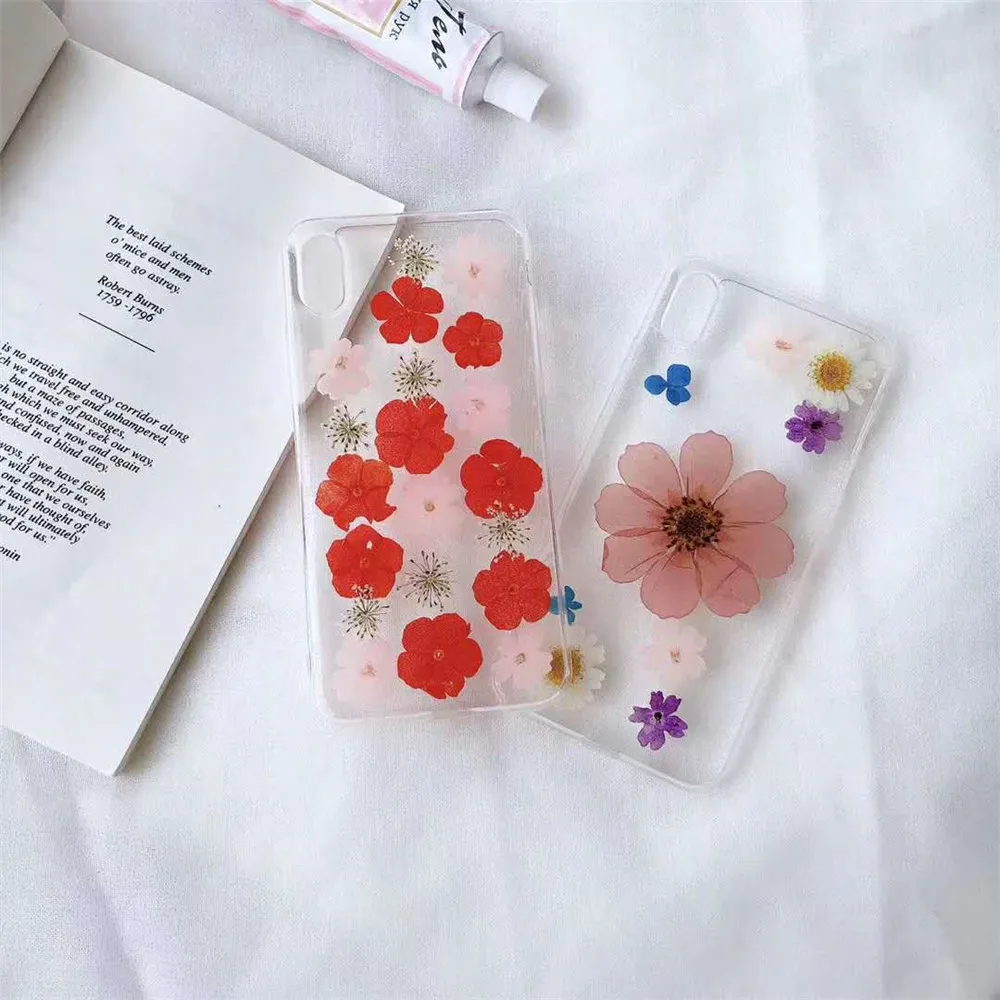 Мягкий чехол для телефона из ТПУ с натуральными цветами и сушеными iPhone XS Max XR 7 8 6 6S