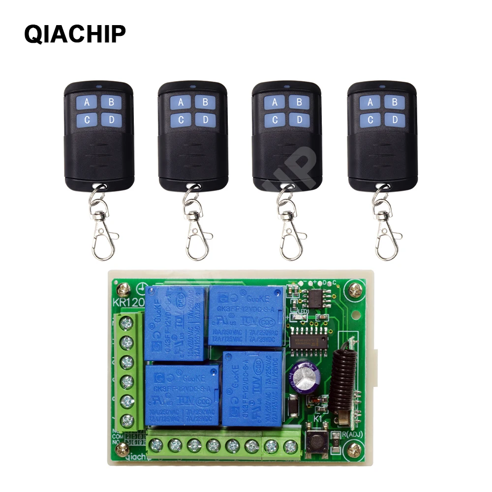 

QIACHIP 433Mhz DC 12V Universal Wireless RF Remote Control 4CH Relay Radio Receiver Module And Smart Remote Controls Transmitter