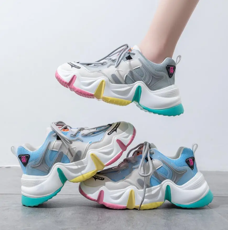 Женские кроссовки на платформе Повседневные Дышащие Мягкие массивной подошве