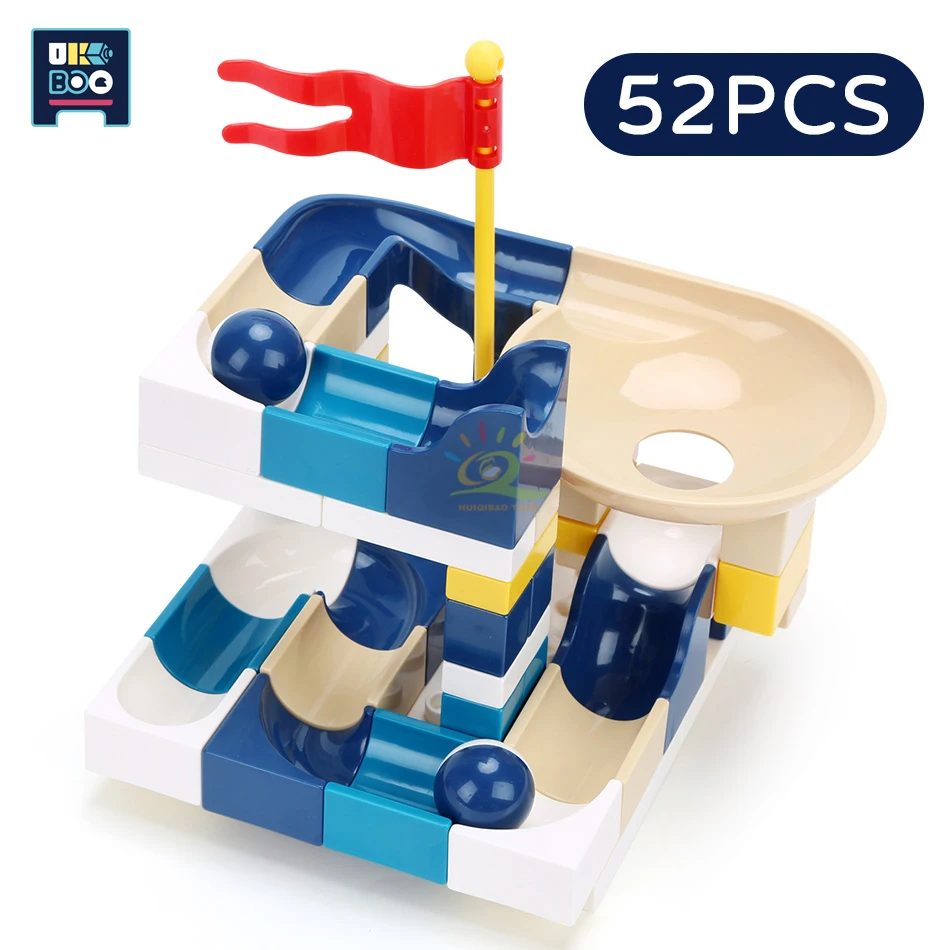 

UKBOO 52pcs Marble Race Run DIY Maze Balls Building Blocks City Funnel Slide Big Size Bricks Educational Baby Toys