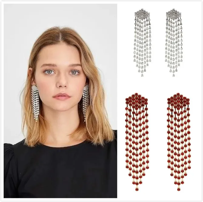 

Luxury Full Rhinestone Long Tassel Earrings for Women Party Long Dangle Earrings Jewelry Brincos Orecchini Ornaments Jewelry