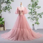 Женское вечернее платье YeWen Illusion, темно-розовое вечернее платье длиной до пола с круглым вырезом для выпускного вечера, модель 2020