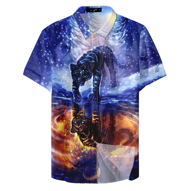 Мужская свободная рубашка с принтом Повседневная короткими рукавами защищающая