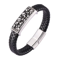 men skeleton skull bracelets bangles genuine leather hand jewelry magnetic buckle male gift bb0473